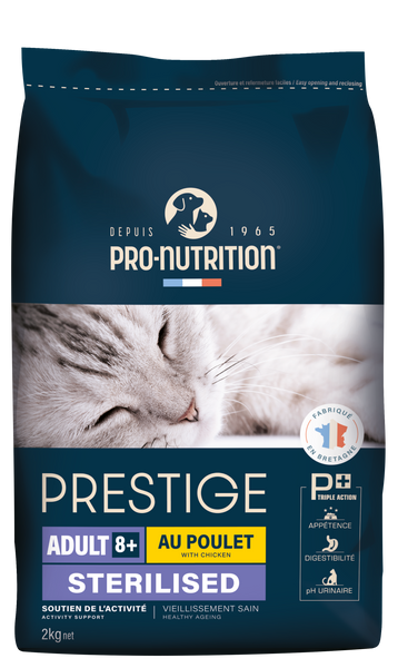 PRESTIGE CAT 8+ STERILIZED Повнораціонний сухий корм для дорослих стерилізованих кішок, кастрованих котів старше 8 років 2 кг 204020C4 фото