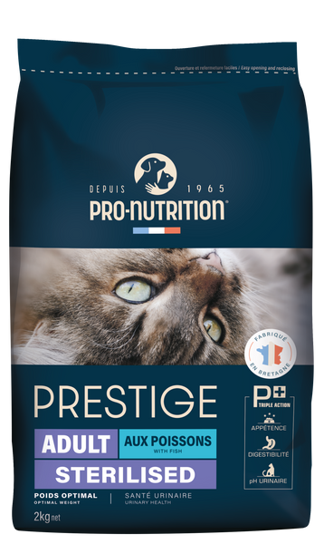 PRESTIGE CAT ADULT STERILIZED FISH Полнорационный сухой корм для взрослых стерилизованных кошек, кастрированных котов с рыбой. Подходит при избыточном весе. 2 кг 203970C4 фото