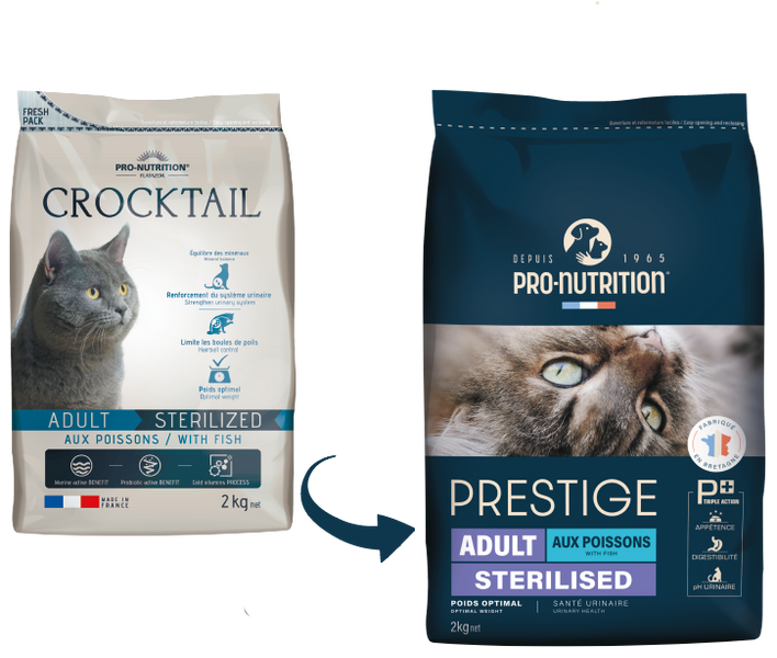 PRESTIGE CAT ADULT STERILIZED FISH Полнорационный сухой корм для взрослых стерилизованных кошек, кастрированных котов с рыбой. Подходит при избыточном весе. 2 кг 203970C4 фото