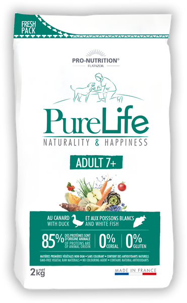 PURE LIFE ADULT 7+ с уткой и белой рыбой беззерновой,сухой корм для собак в возрасте от 7 лет. Также подходит для привередливых собак 2 кг 700188C4 фото