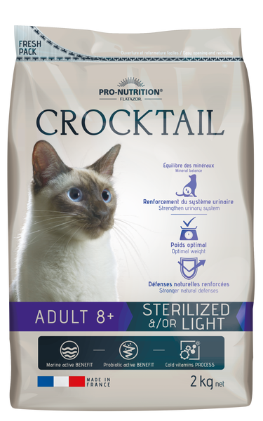 CROCKTAIL ADULT 8+ STERILIZED &/OR LIGHT для взрослых стерилизованных кошек старше 8 лет. Подходит для кошек со склонностью к избыточному весу 2 кг 700115C4 фото