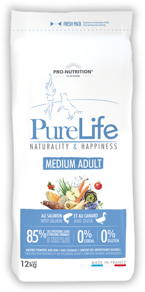 РURE LIFE MEDIUM ADULT с лососем и уткой сухой беззерновой корм для взрослых собак. Также подходит для привередливых собак 12 кг 340511 фото